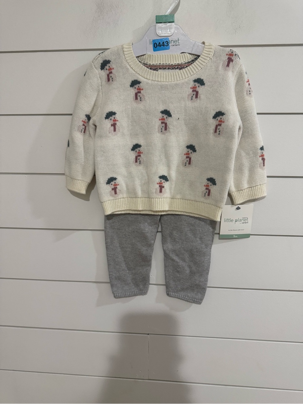 Carter's Cream Snowman Sweater with Gray Leggings